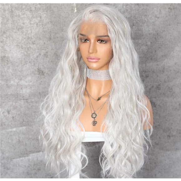 Platinum Gray White Loose Wave Lace Front Wig main image 4